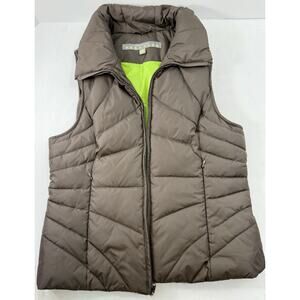 Kenneth Cole Reaction Womens Brown Down Puffer Vest Medium Neon Green Lining EUC